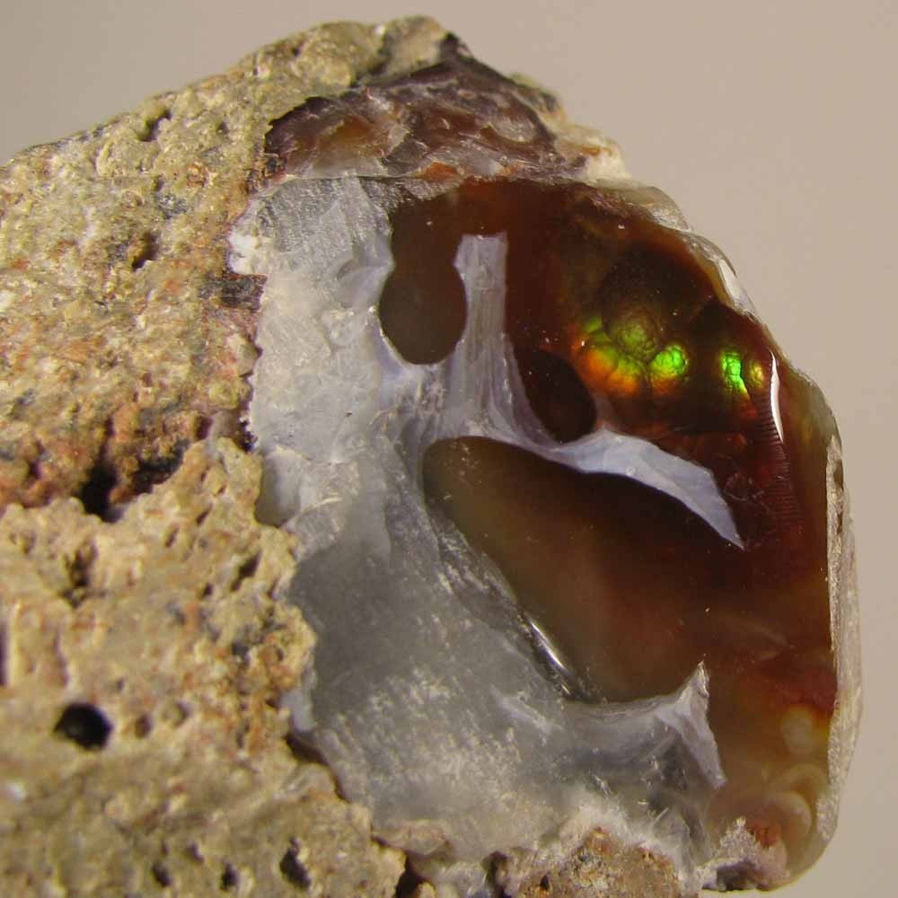 2.5″ Polished FIRE AGATE Gemstone on Matrix Rock – Mexico