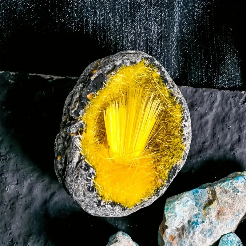 Natural Raw Magnetite Goethite Yellow Copper Ore Mineral Cluster Geode Specimens