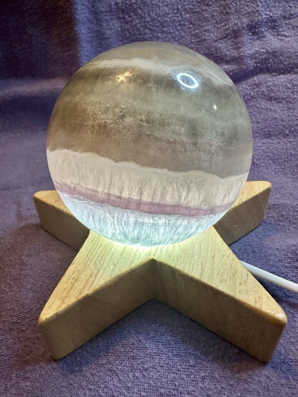 Fantastic Fluorite Crystal Sphere With Banding With Light Stand Free Shipping