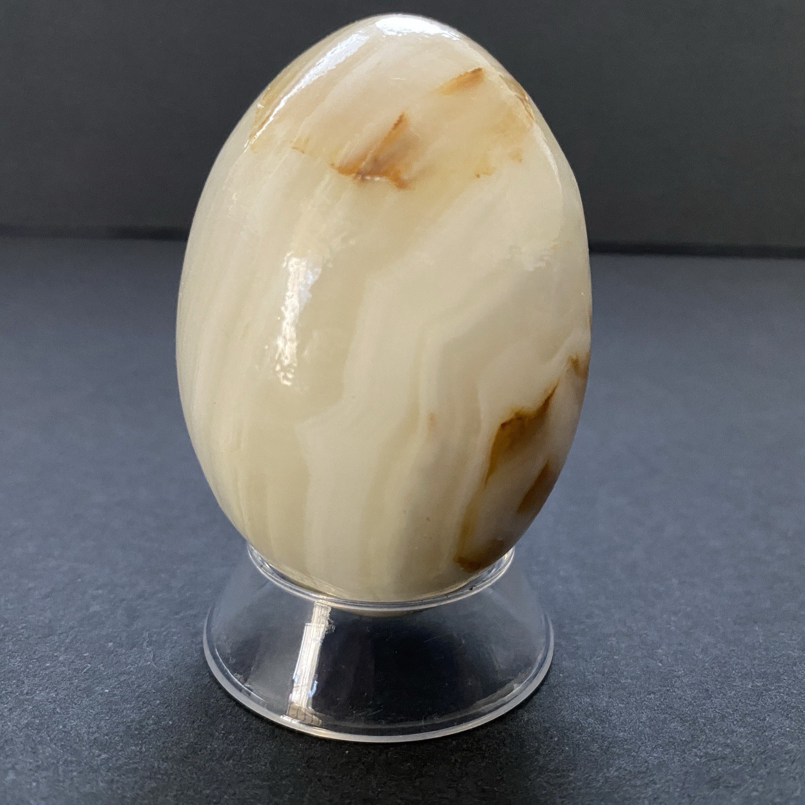 Natural Onyx Stone Egg With Stand Hand Polished Banded Agate Calcite Crystal