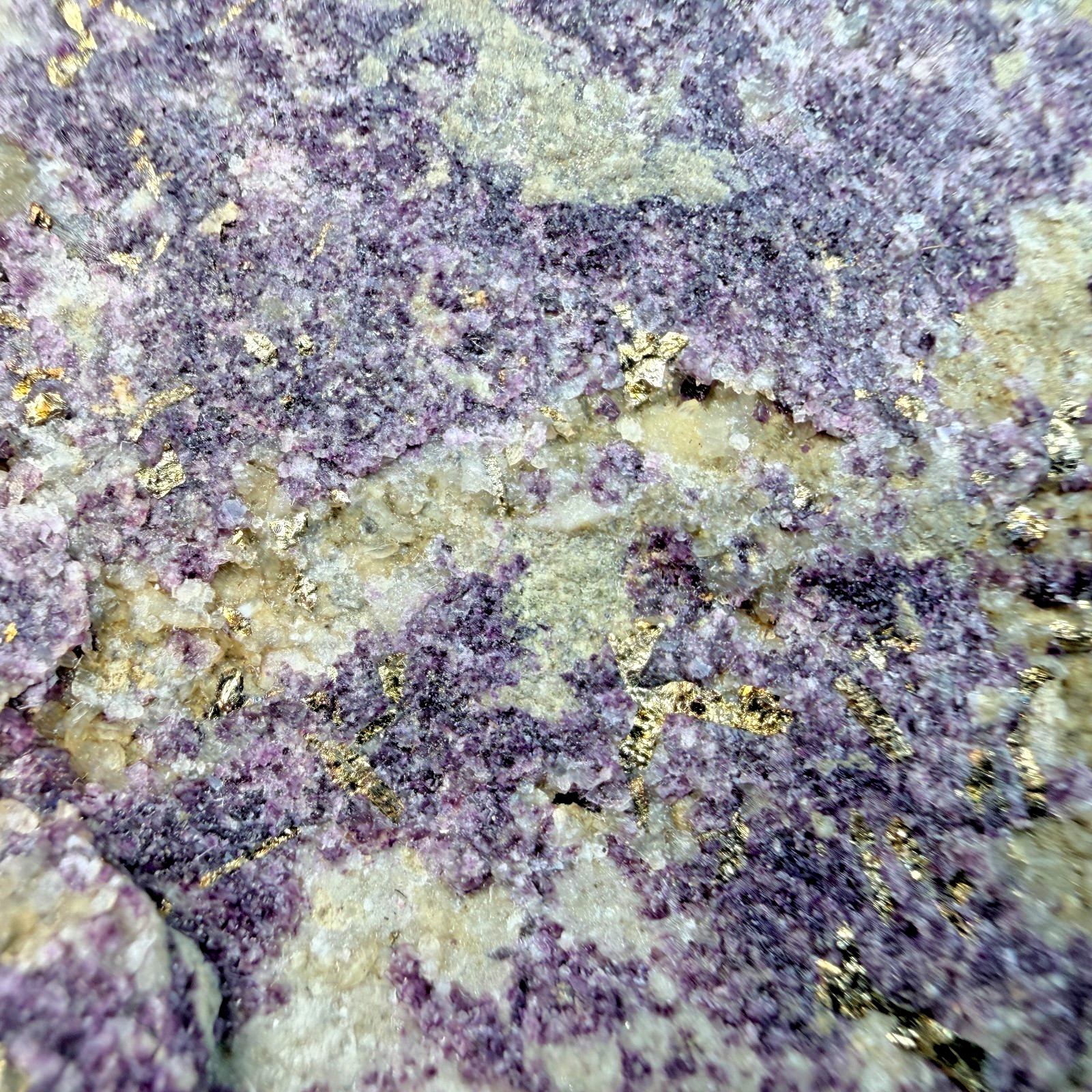 Fine Rich Calaverite on Fluorite: Blue Bird Mine, Cripple Creek, Colorado- Rare!