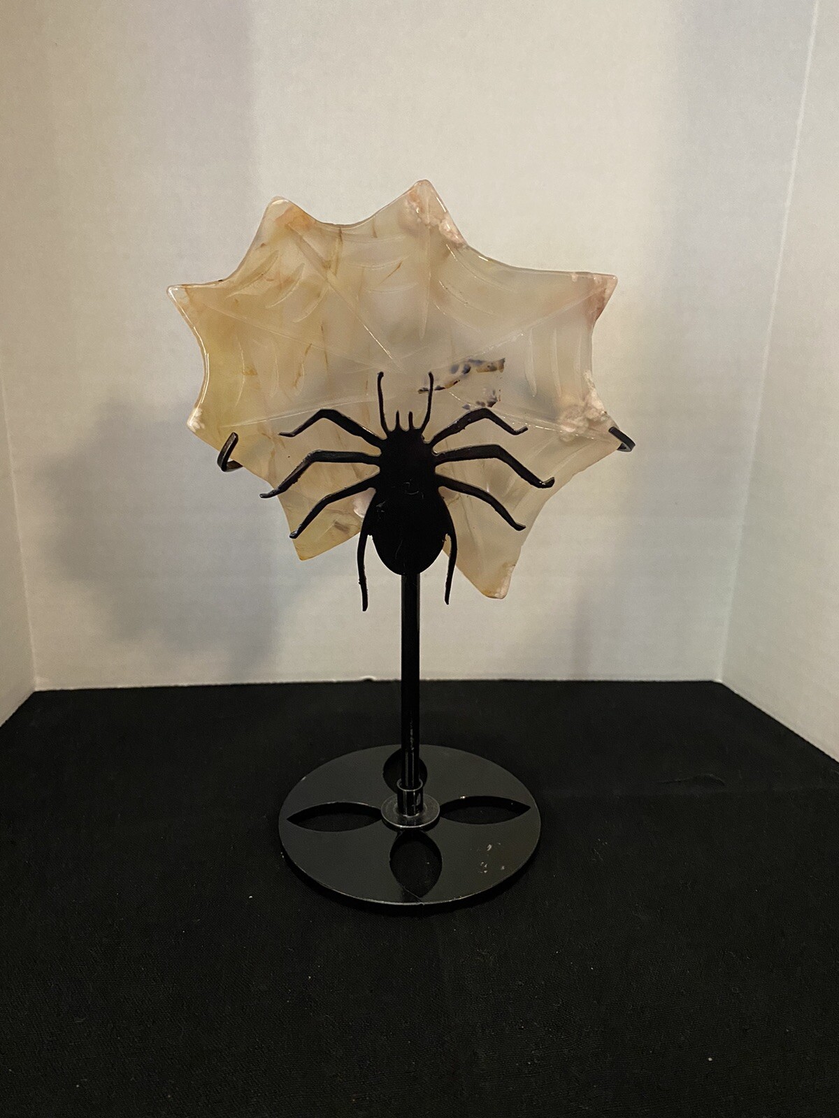 Hand Carved Flower Agate Spider Web Reiki Crystal With Stand