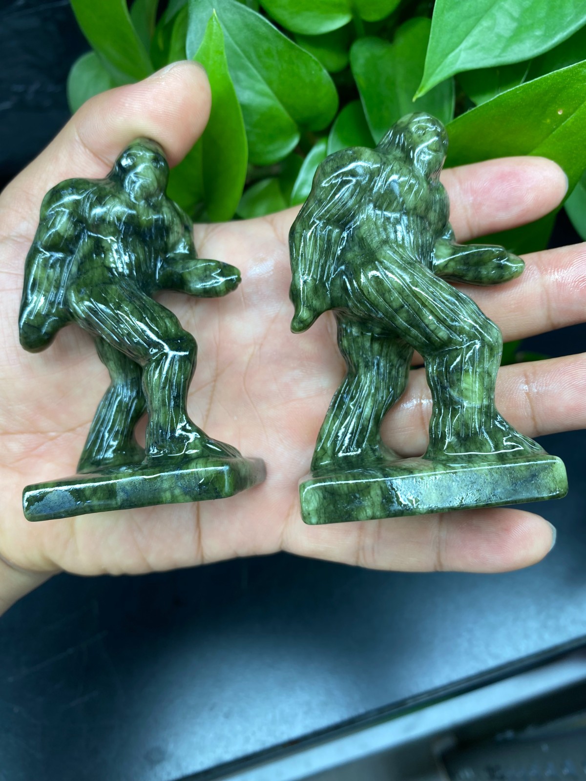 3” Natural Green Jade Sasquatch skull carved quartz crystal Reiki healing 1pc