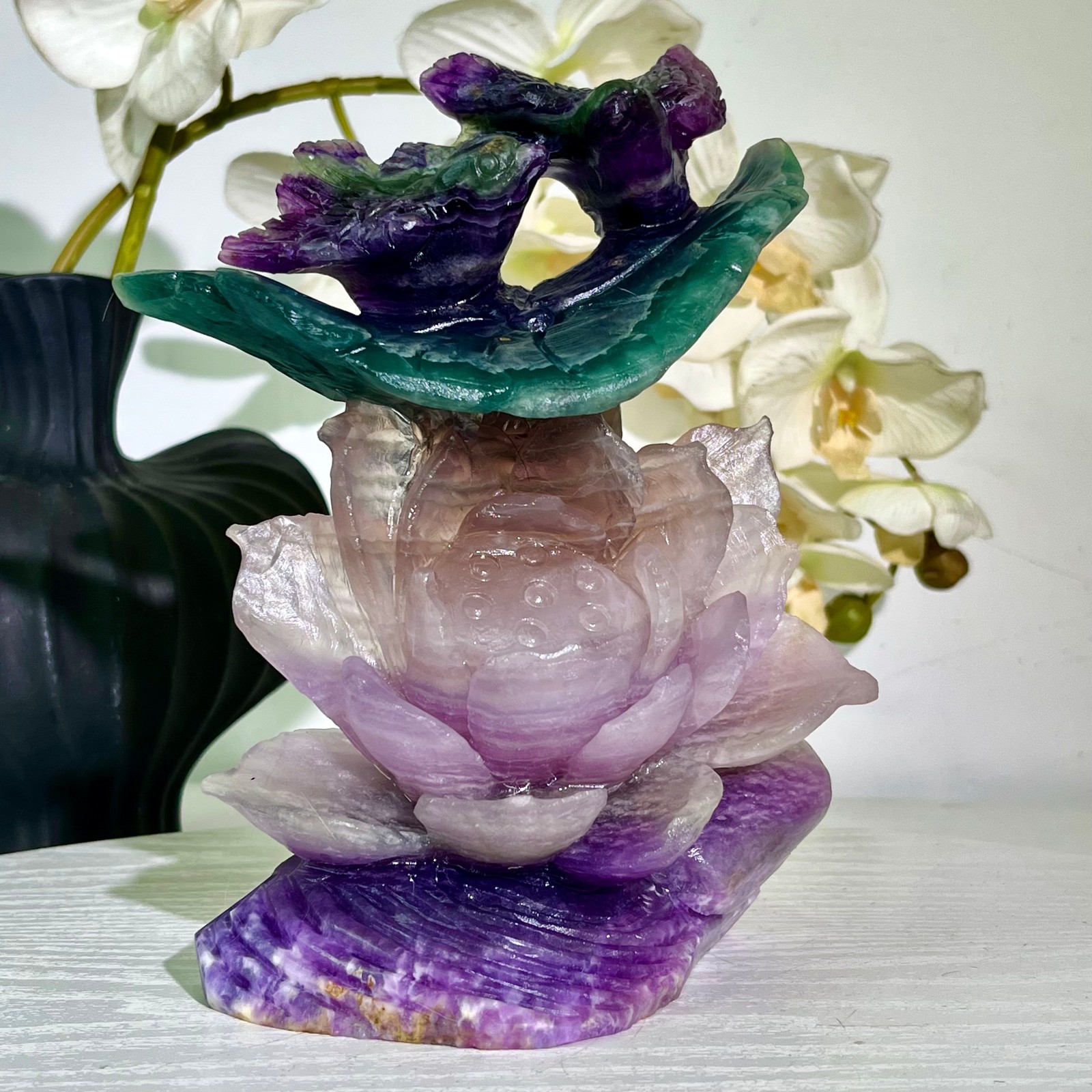 3.61LB Natural fluorite quartz products, hand carved and polished spiritual orn
