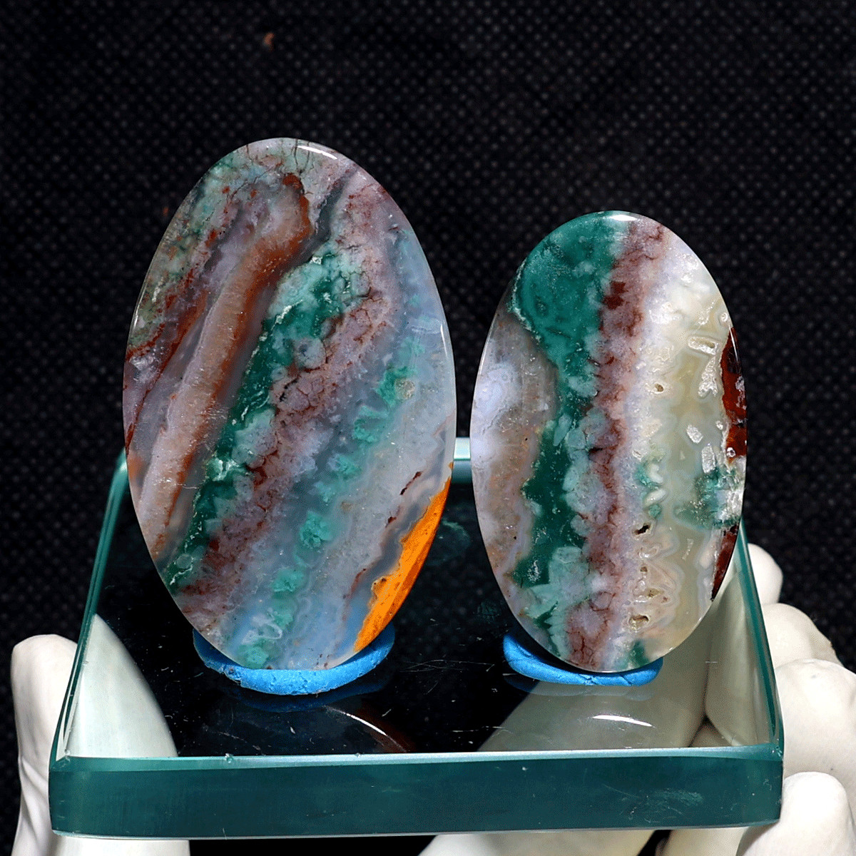 Mineral Landscape~ 2 PC Natural Aquaprase Rare Chalcedony Crystal Palmstone Set