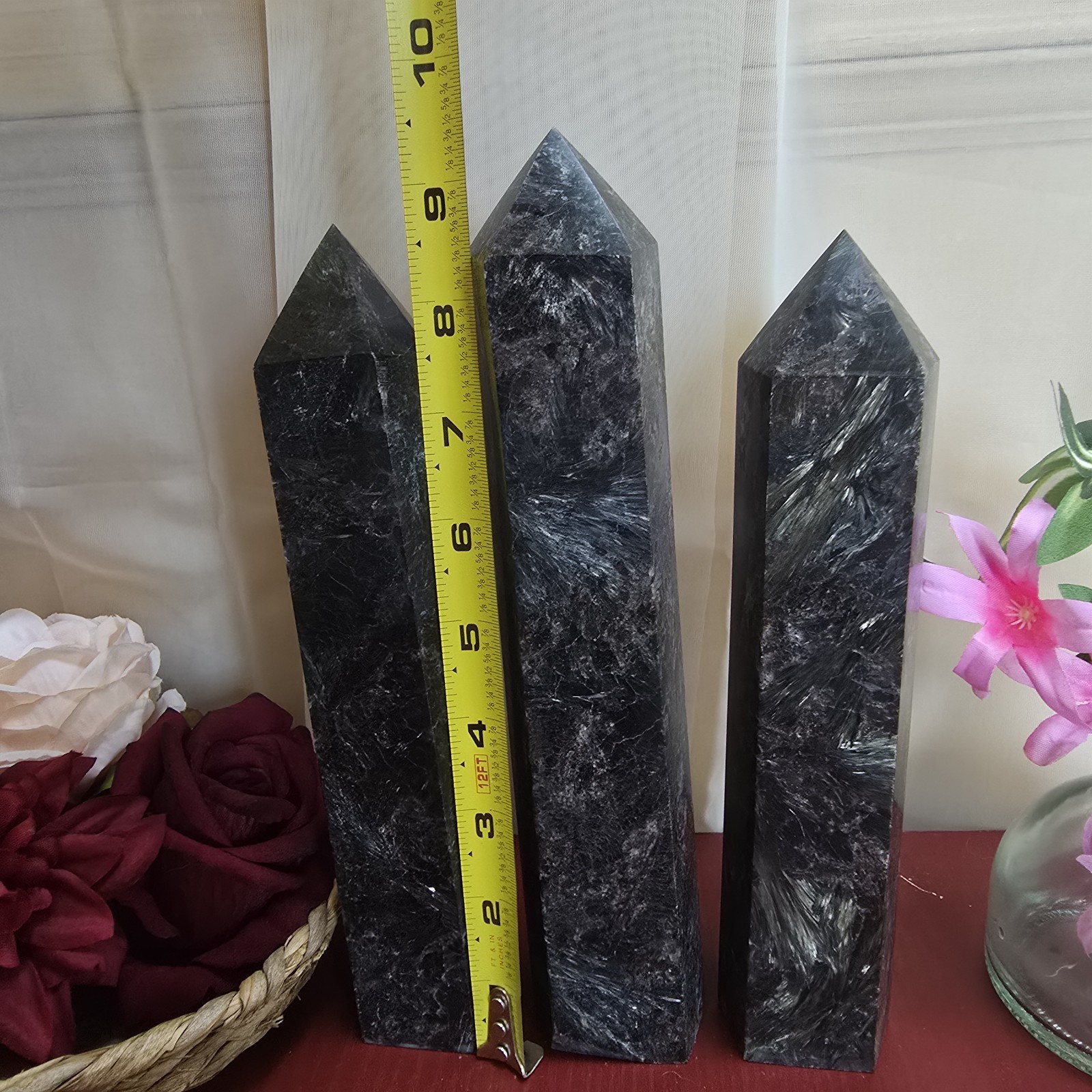 Xl Arfvedsonite And Garnet Crystal Tower Blue And Gold Flashes