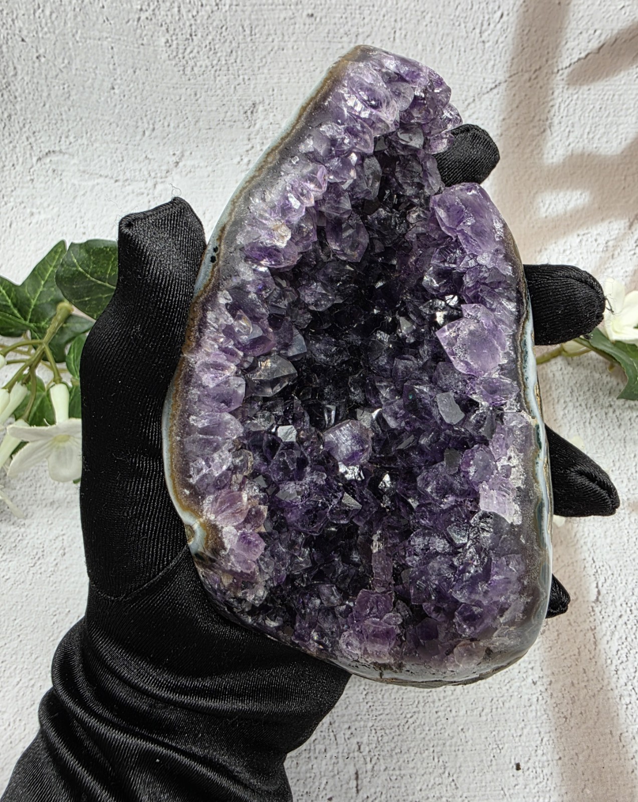 Uruguay Amethyst Druzy Geode Crystal Specimen w/ Acrylic Display Stand 1 Lb 6.6