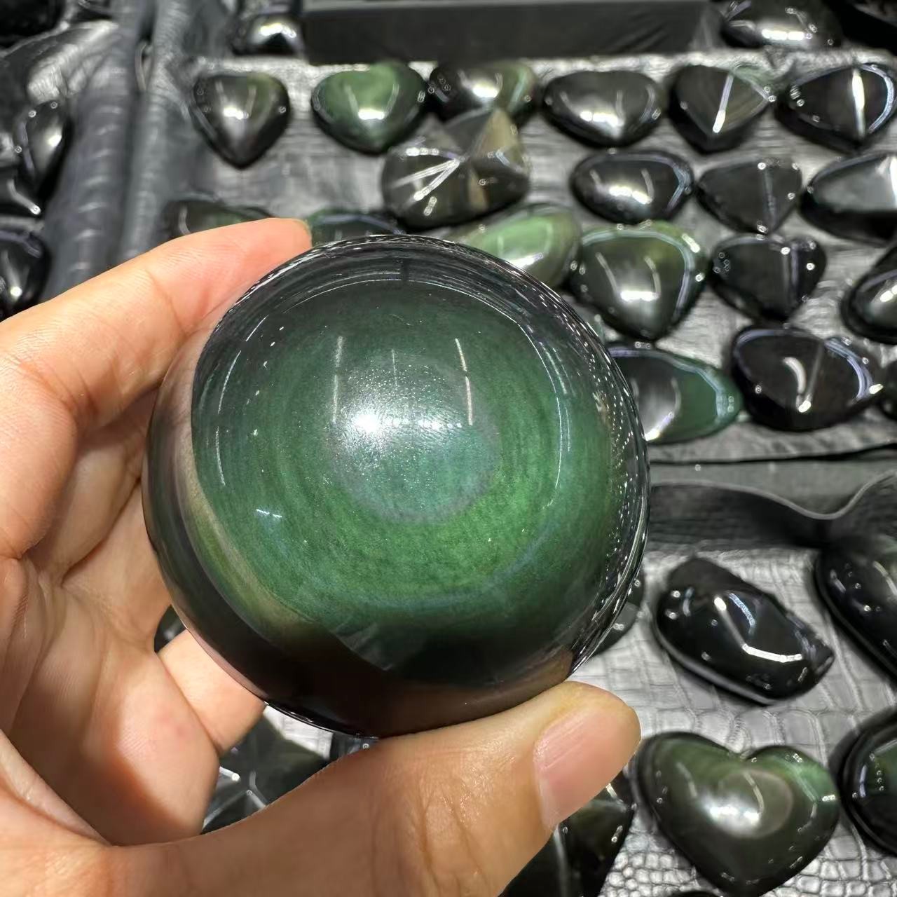 1pc Natural Rainbow Obsidian Quartz Carved Sphere Crystal Ball Reiki Decor