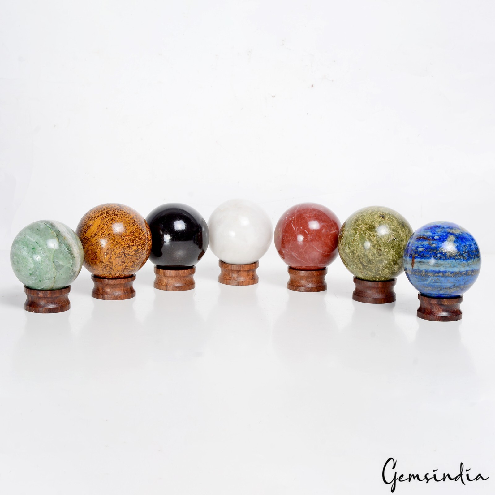4880 Ct 7 Pcs Set Of Multigems Crystal Sphere Ball Polished Healing w/ Stand