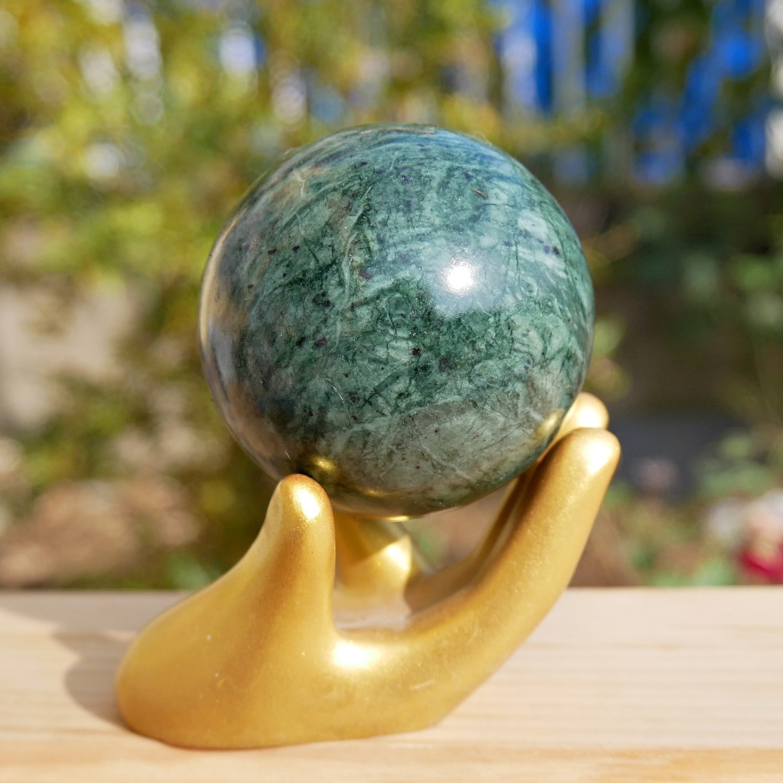 2“Green Jade Ball Crystal Sphere Natural Stone Healing Luck Abundance Meditation