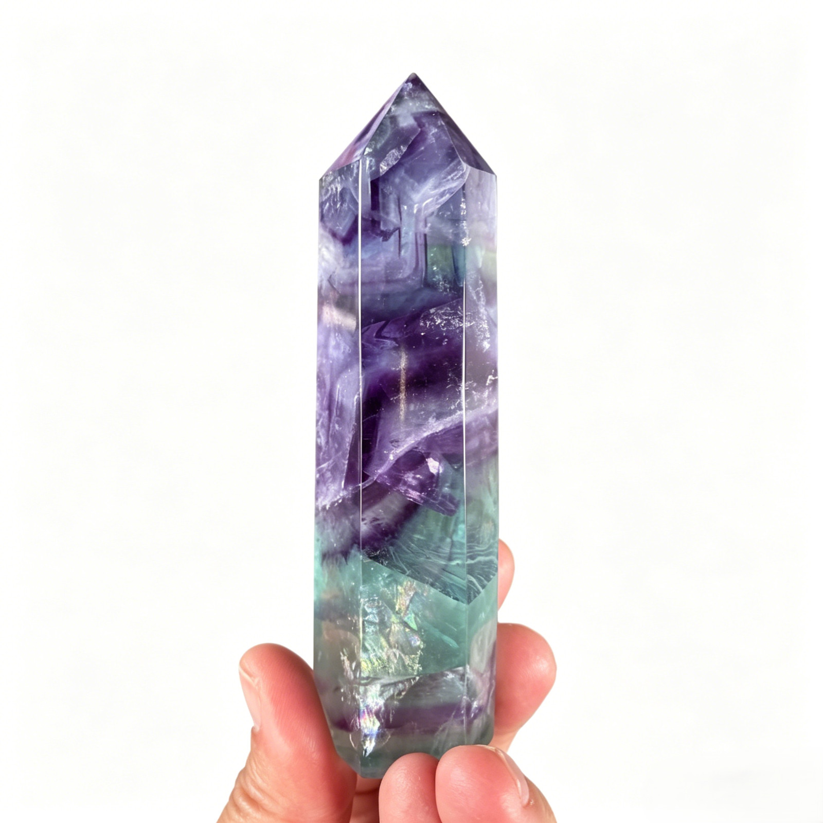 Natural Rainbow Fluorite Crystal Point Tower Hexagonal Obelisk Home Decor Chakra