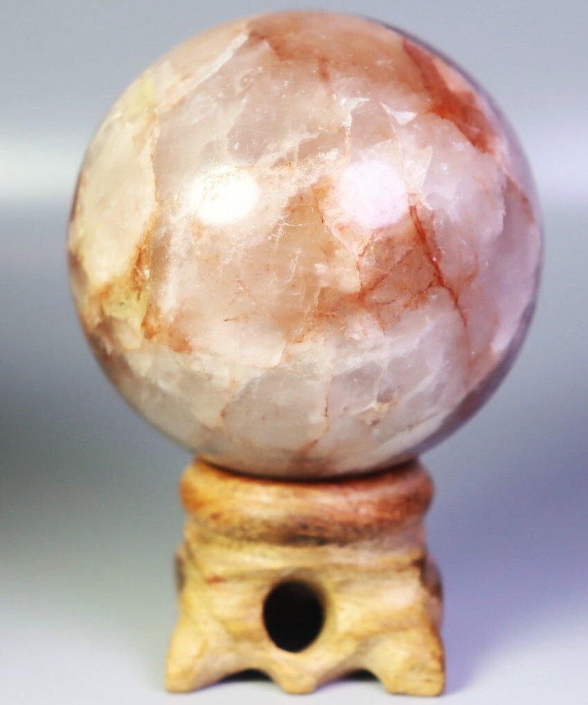 221g Natural Red FIRE Hematoid QUARTZ Crystal Sphere Ball Stone Healing/Stand