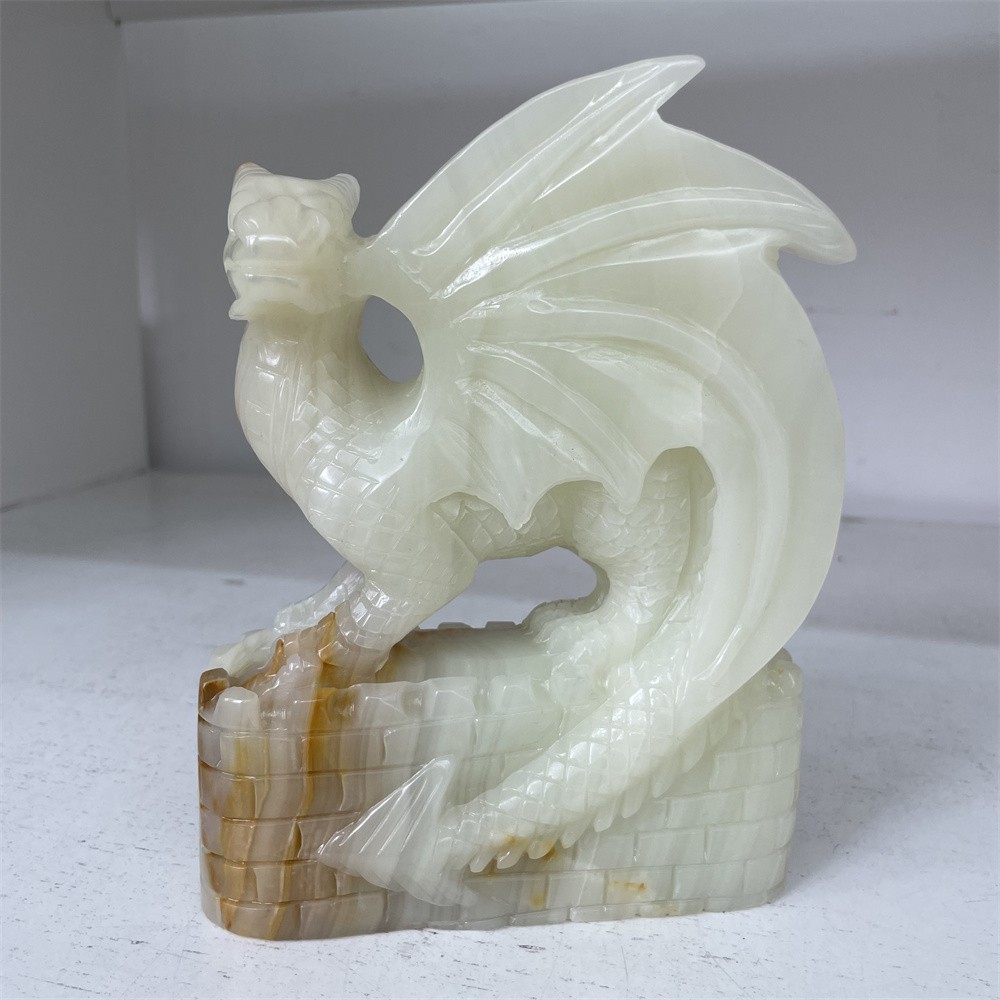 5LB 7.4″ Natural Afghan Jade Castle Flying Dragon Crystal Quartz Reiki Carving