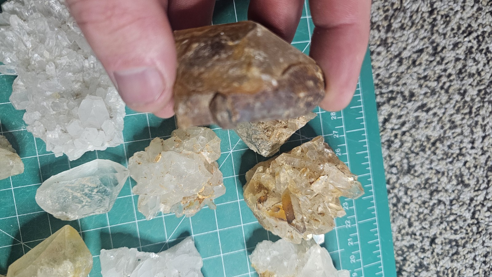 Huge Lot Of Quartz Crystal Points And Clusters. Iron Stained.