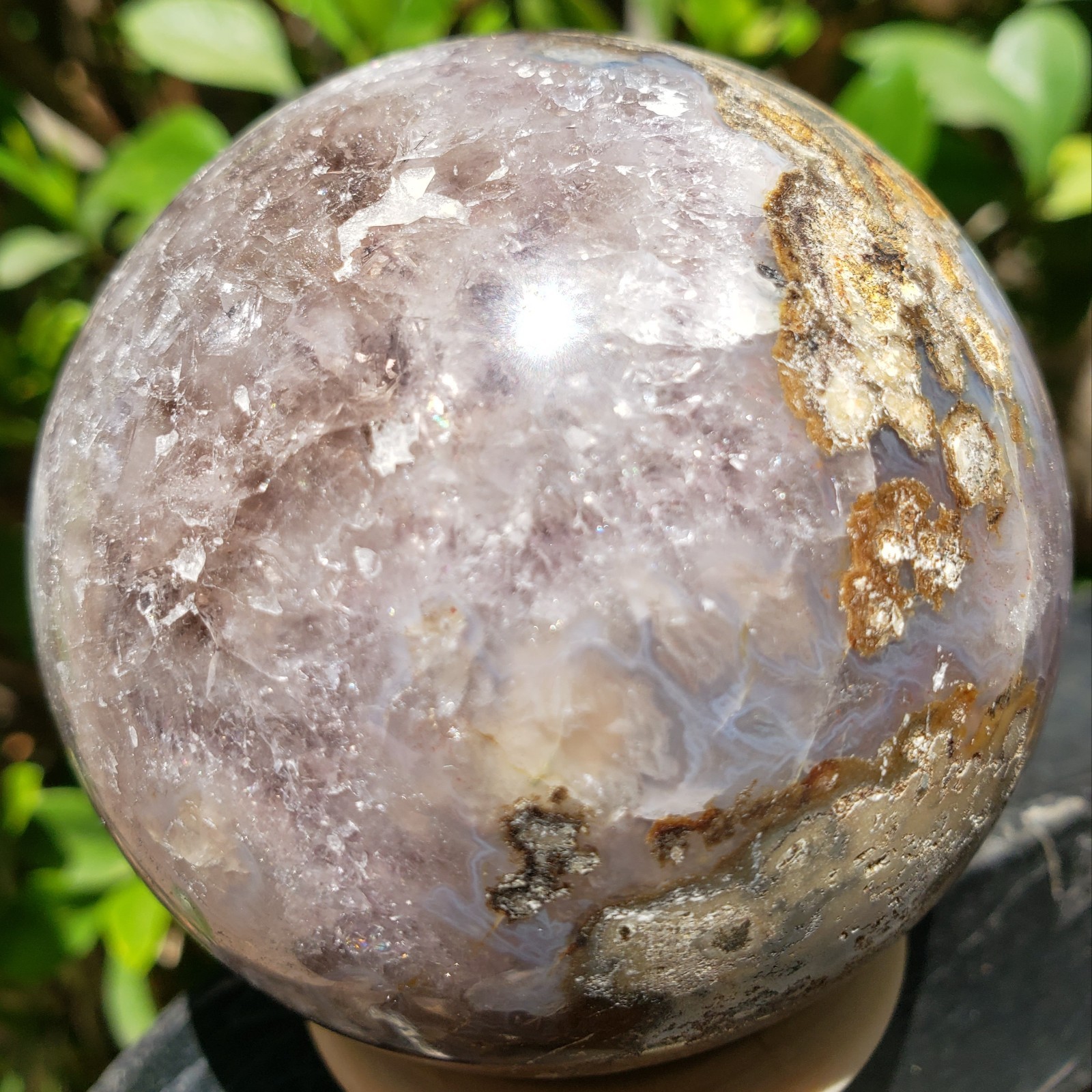 2.8″ Purple Amethyst Quartz Crystal Ball Orb Sphere Rainbows Druzy Matrix, 383g