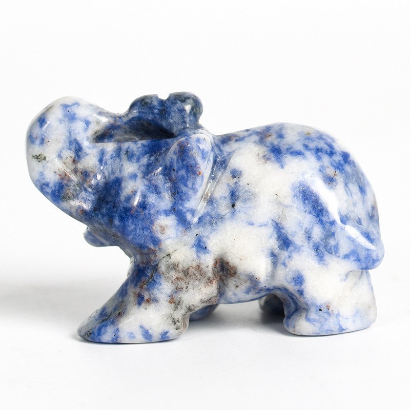 Natural Blue Sodalite Quartz Crystal Carved Baby Elephant Healing Energy Stone