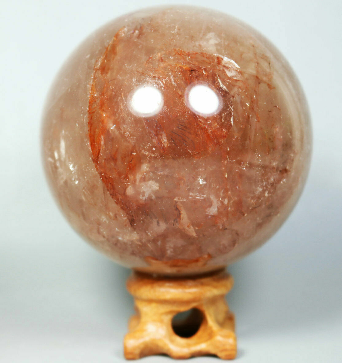 Natural RED FIRE QUARTZ Hematoid Crystal PHANTOM MULTI INCLUSIONS Sphere Stand