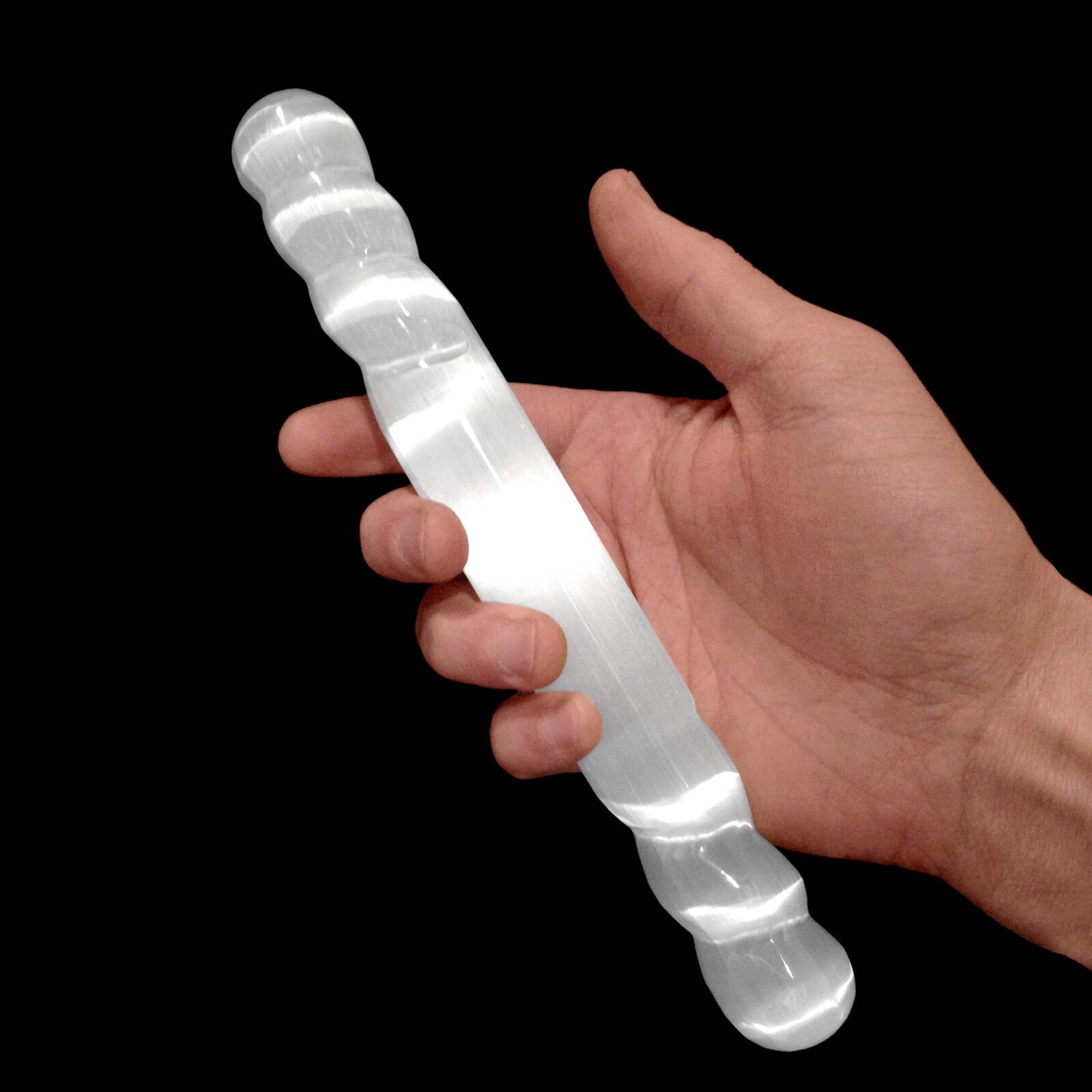 XL Polished Selenite Crystal Massage Wand 8″ Spiral Round Tip ” CHARGE CLEANSE