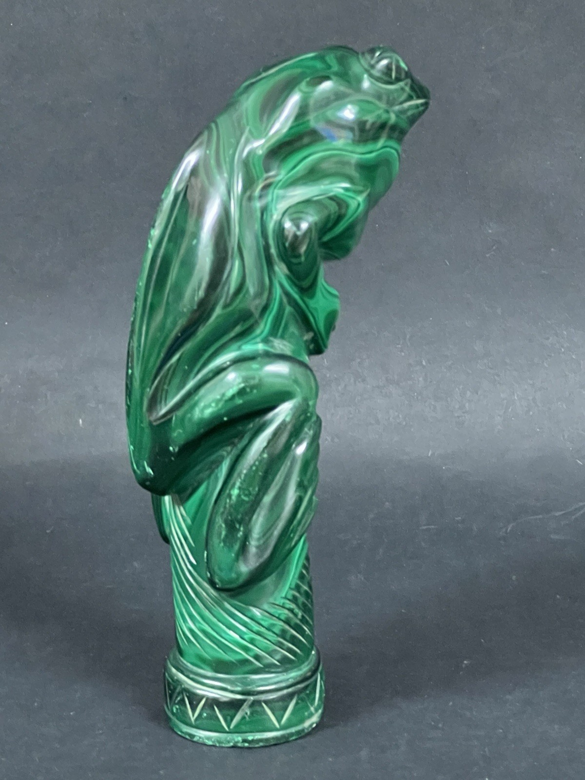 Carved and Polished Malachite Stone Frog Animal Figurine Sculpture – Congo 6”