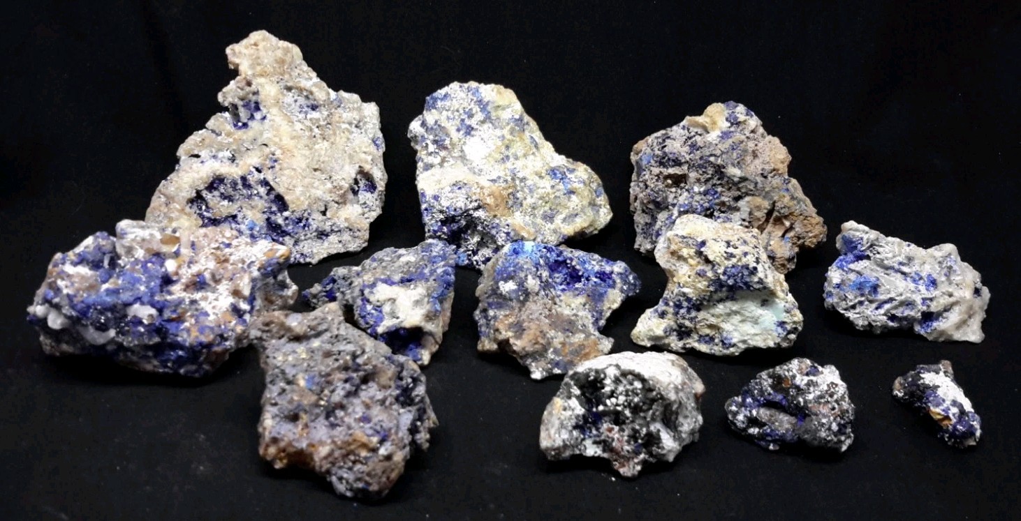 12 Piece AZURITE with QUARTZ and FLUORITE from Sierra Rica, Chihuahua, Mexico