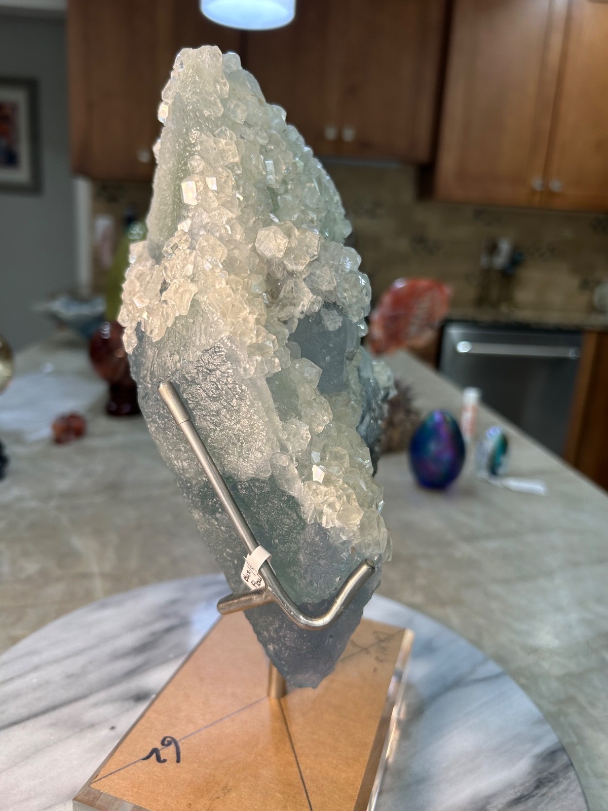 Blue, Green Fluorite Calcite specimen Freeform on acrylic stand UV reactive