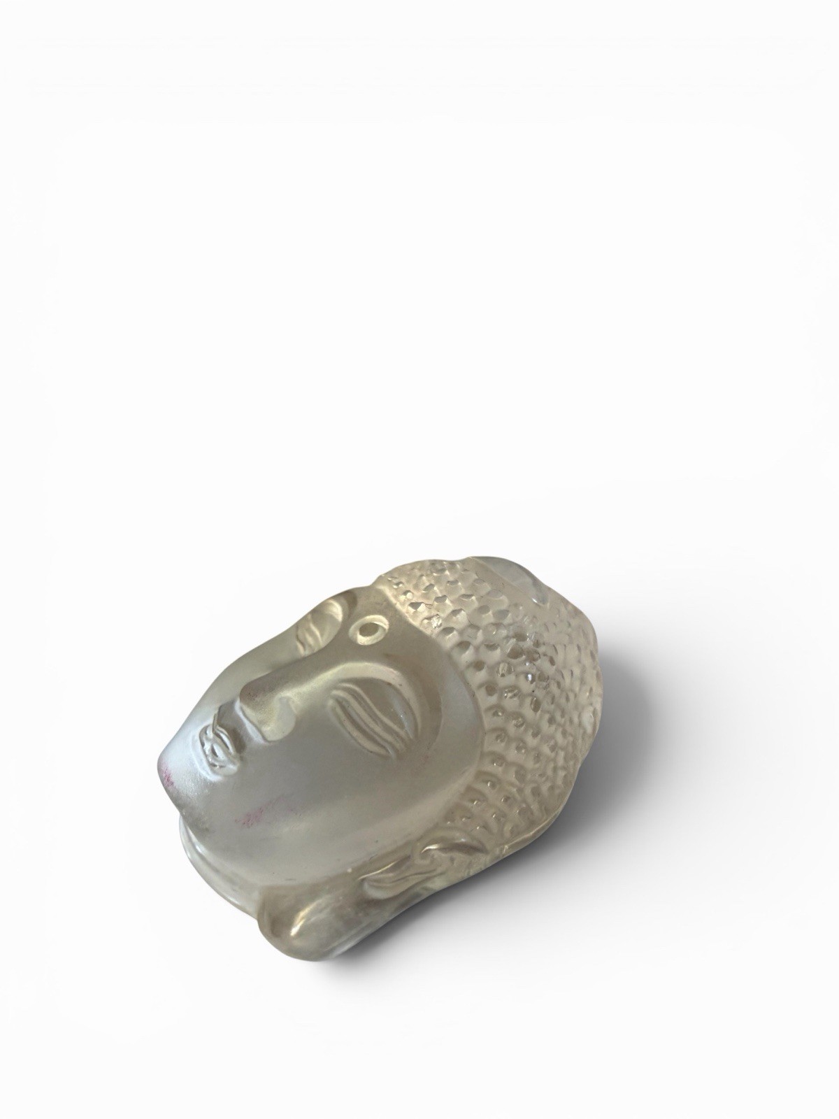 Hand Carved Buddha Head Bead Frosted Quartz Crystal Pendant Bead 36mm x 25mm
