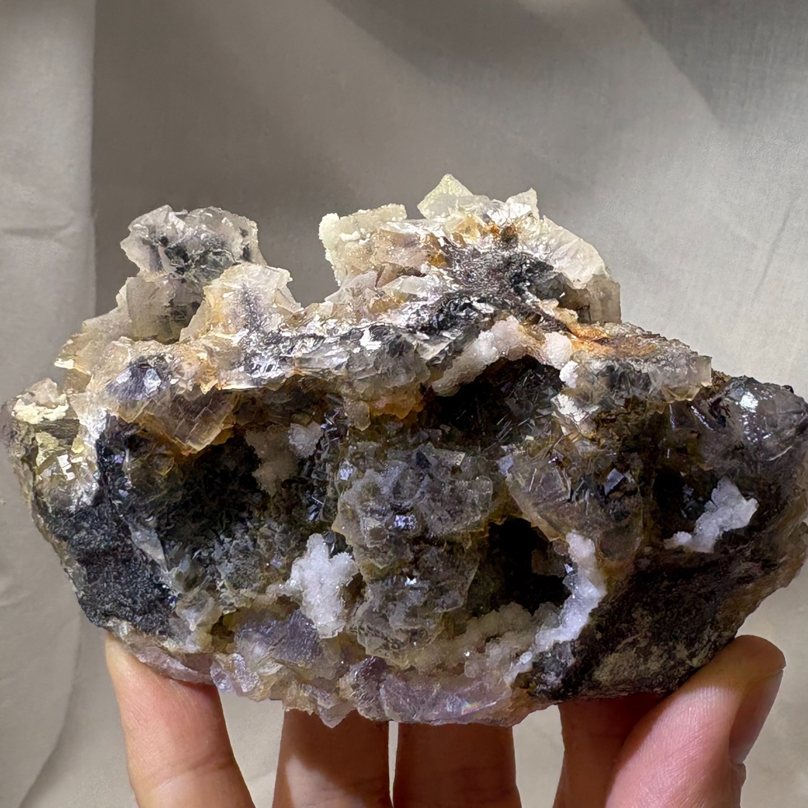 Rare Dual Color Fluorescent Natural Fluorite w/ Gypsum Raw Mineral Specimen