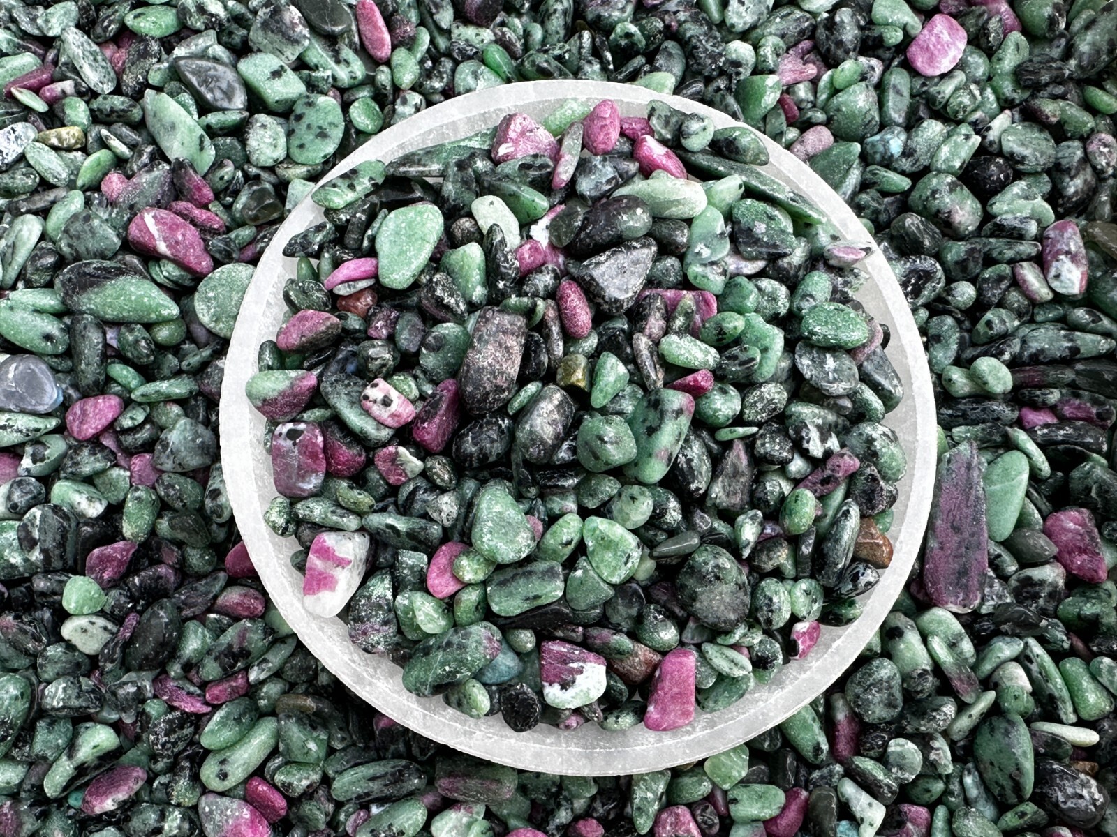 Grade A++ Ruby Zoisite Semi Tumbled Gemstone Mini Chips 4 – 9 mm, Wholesale Bulk