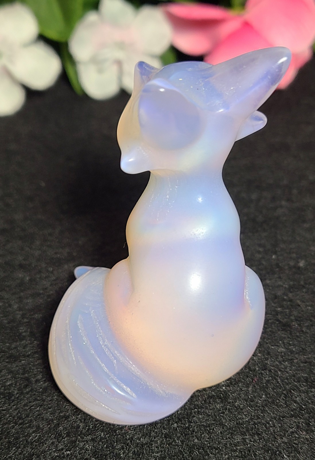 2.4″ 69g Elegant Pink Opalite Fox Kitsune Crystal Stone Carving Statue
