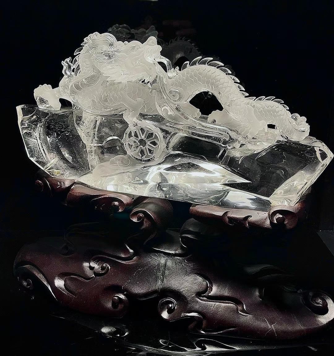 15.3LB Natural clear crystal quartz Carved dragon Reiki energy Decor+Stand