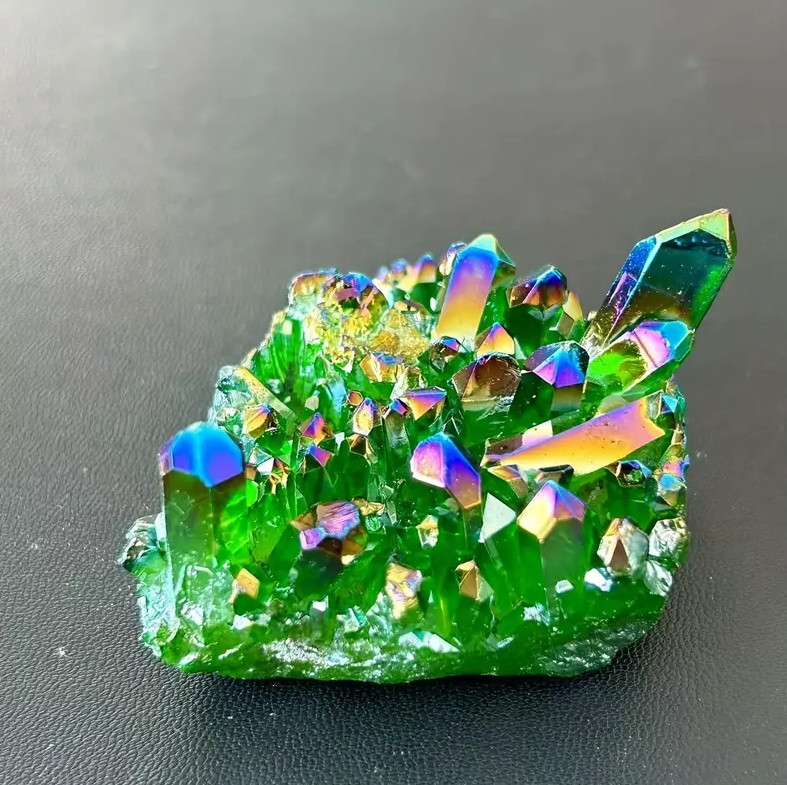 80-100g Titanium Aura Green Healing Crystal Quartz Cluster Geode Home Decor