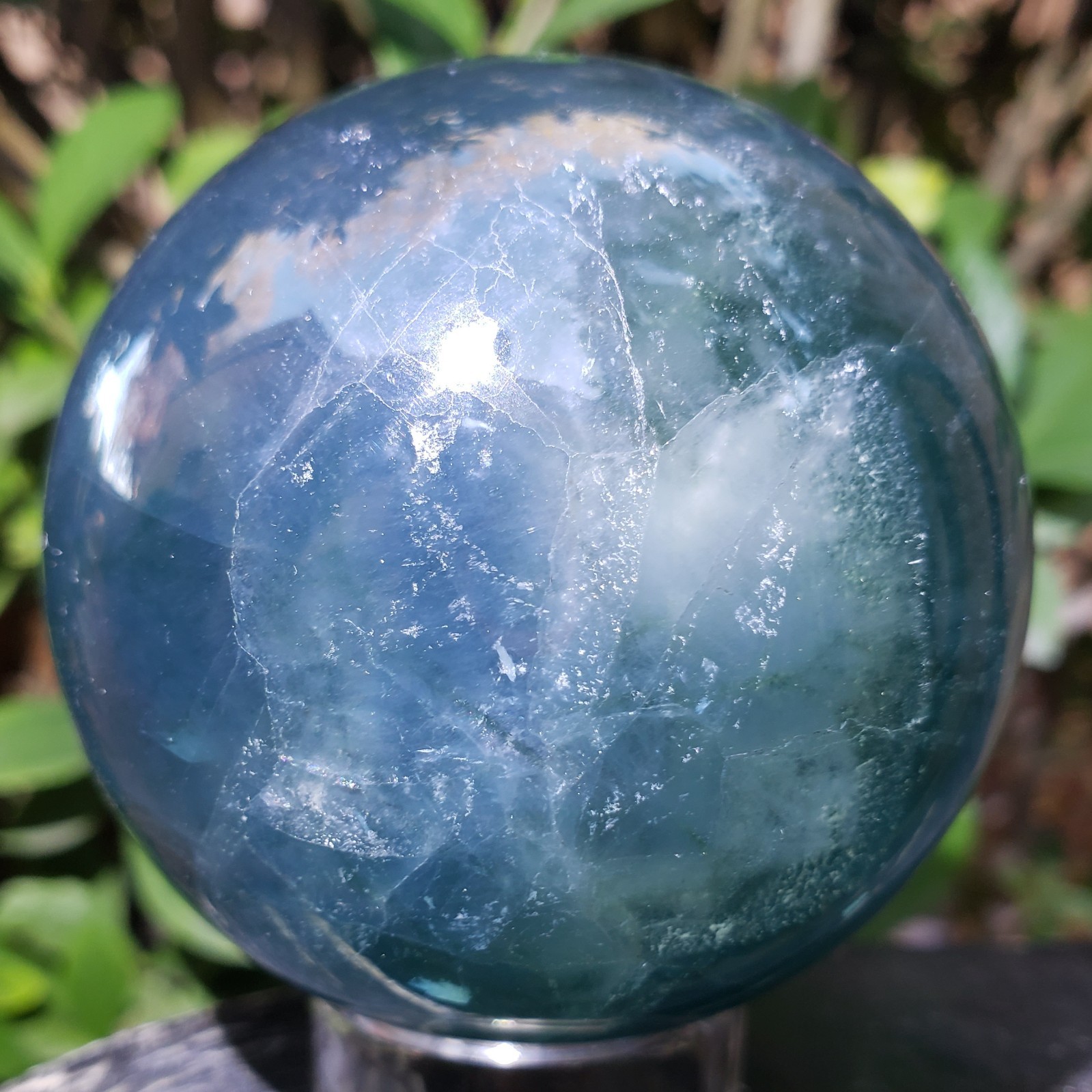 2.5″ Deep Blue Fluorite Quartz Crystal Sphere Ball Orb Rainbow UV, 456g or 1 lb
