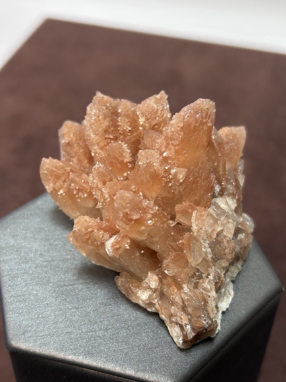Peachy Salmon Orange Calcite on Calcite Santa Eulalia Mexico Joseph Simon