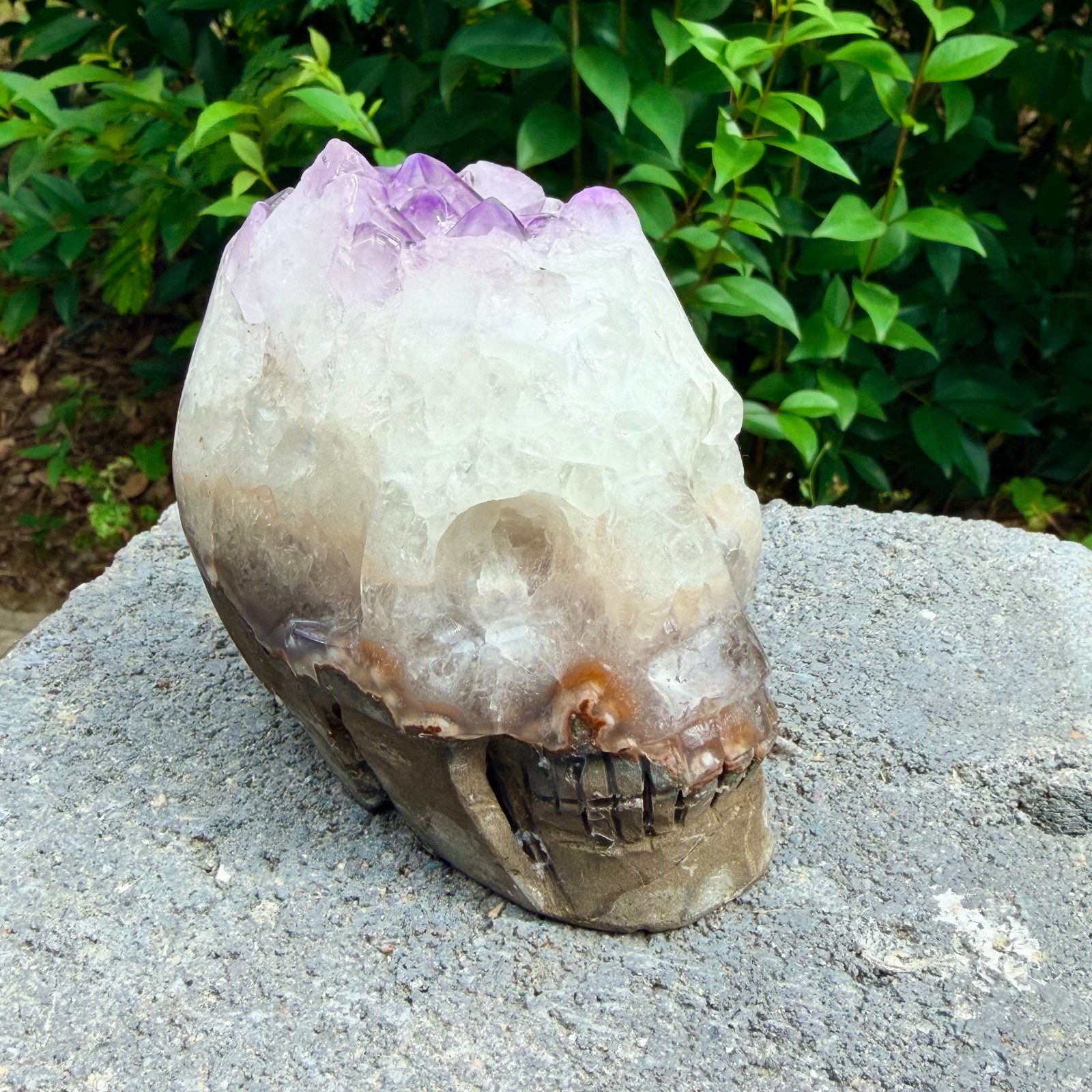 1.94LB Amethyst agate crystal cave skull, Rare hand carved skull specimen
