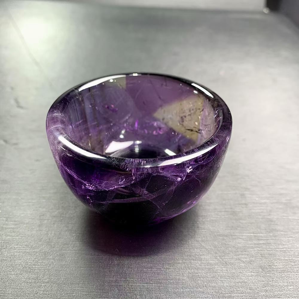 130g Natural Amethyst Quartz Carved Bowl Crystal Mineral reiki Decor
