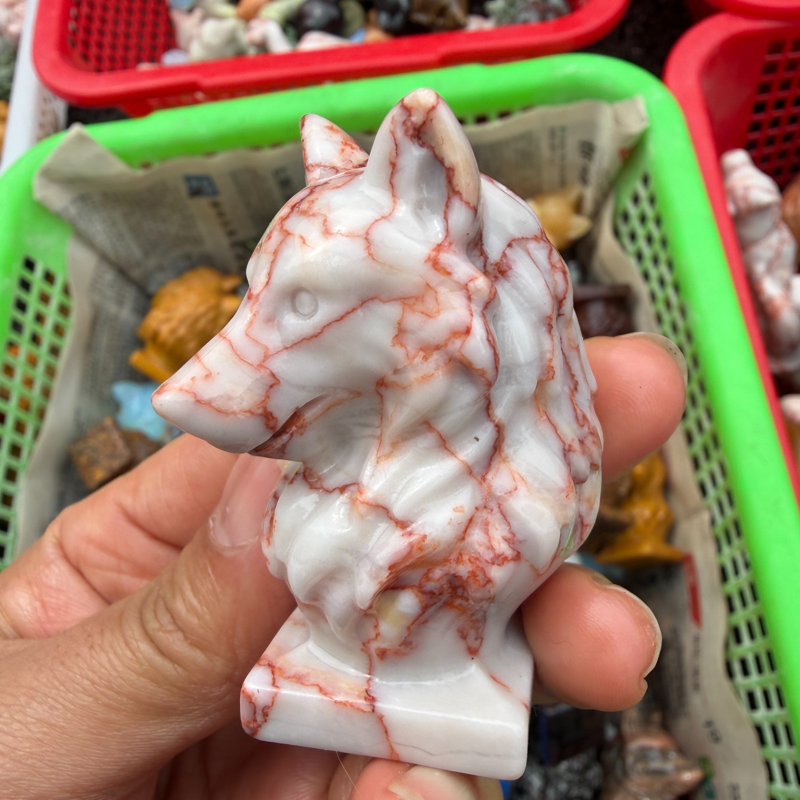 Natural Red Network crystal carved Quartz skull Reiki energy random 1pc