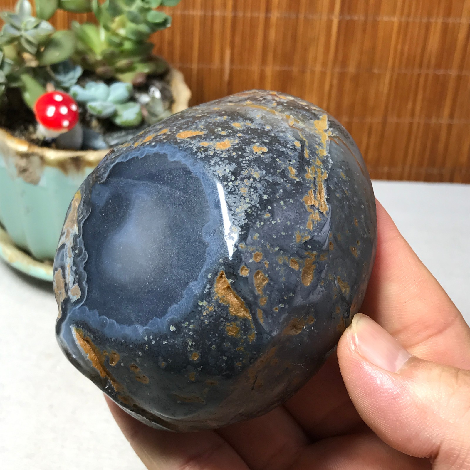 88-73-40mm Natural Polished Agate Carved Stone Rock Ashtray Ash Tray 257g A6326