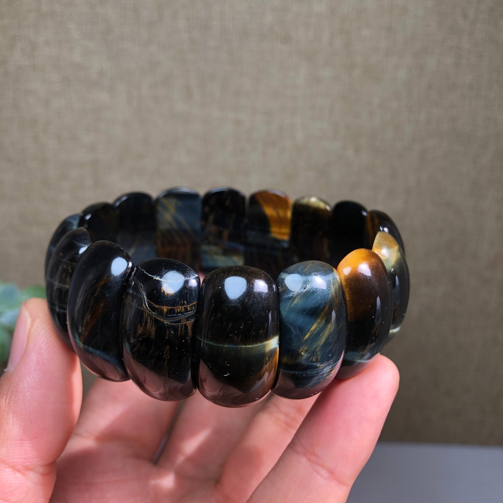 24-12-6mm Natural tiger eye slice quartz Crystal Hand cut polish bracelet A1390