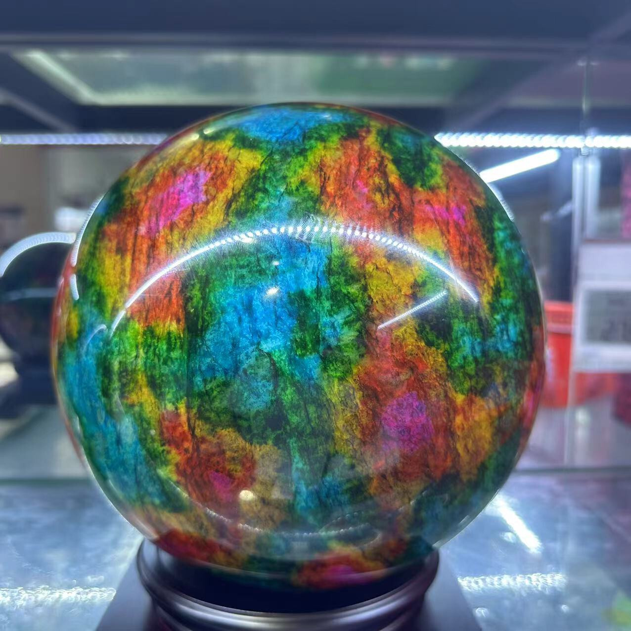 Natural “Seven Colors Jade” sphere quartz polished ball decor gift+stand 26LB+