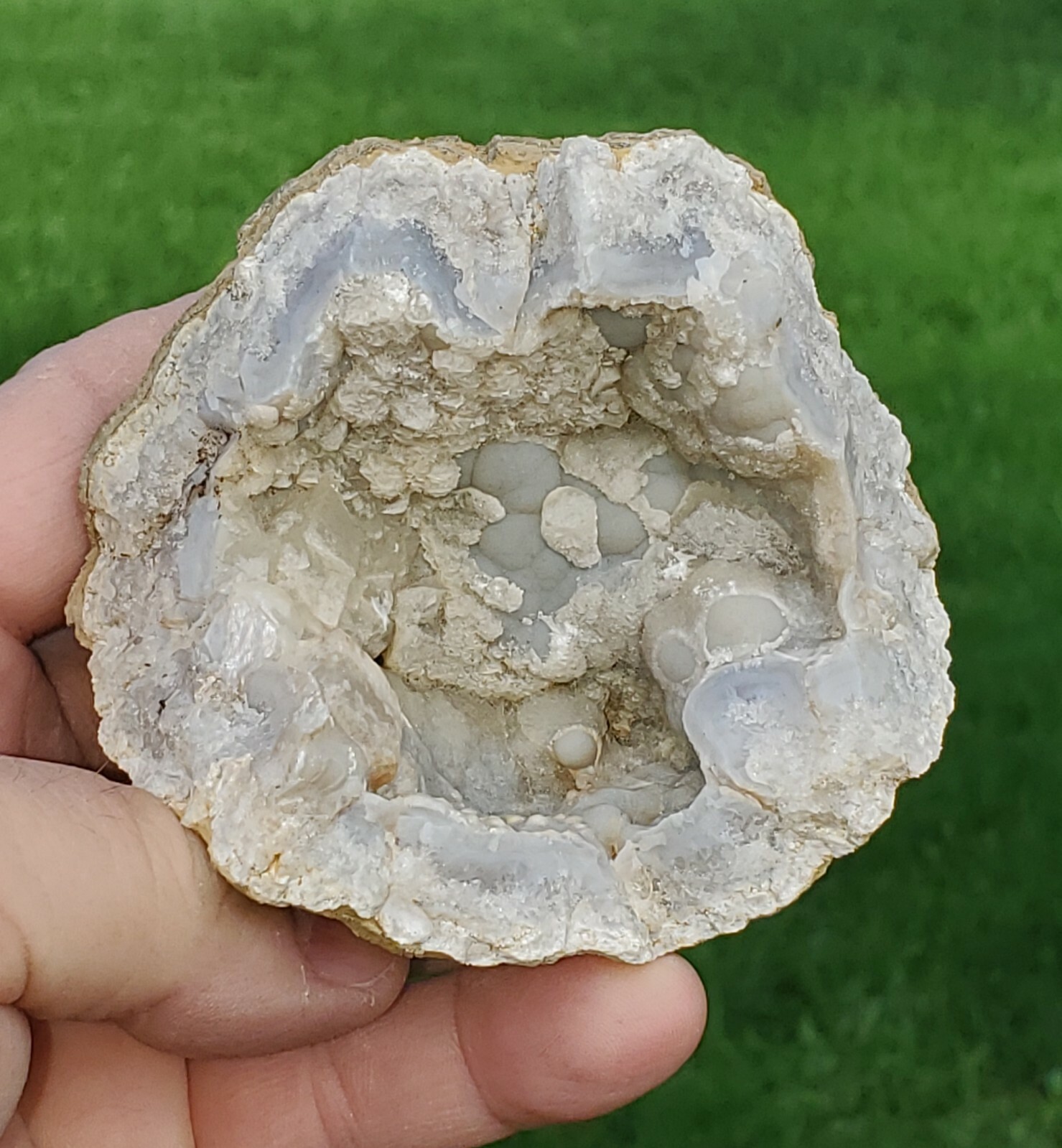 Blue-gray Botryoidal Chalcedony Geode With Calcite And Aragonite Crystals #659