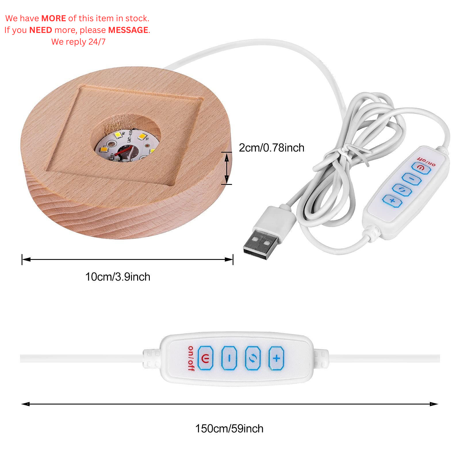 LED Light Base for Orgone Pyramid, 3 Color Adjustable Switch Wood