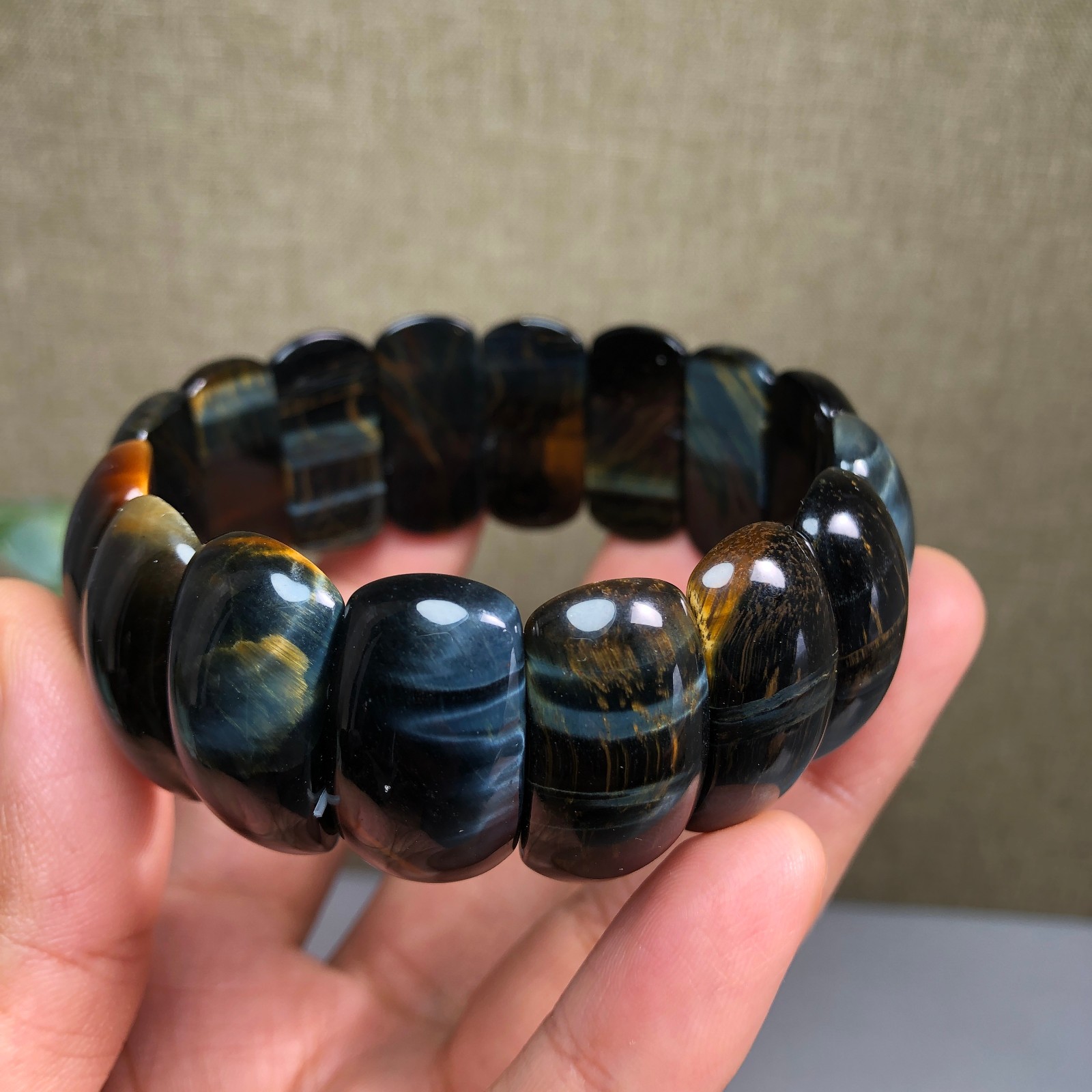 24-12-6mm Natural tiger eye slice quartz Crystal Hand cut polish bracelet A1390