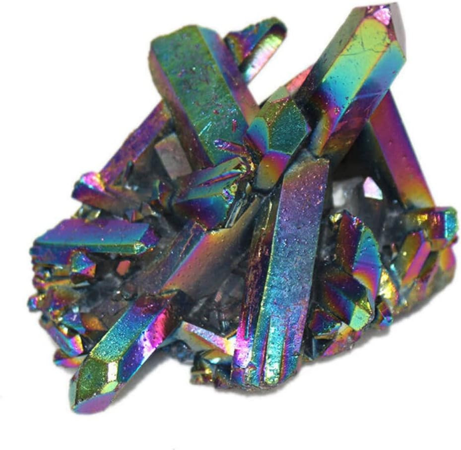 100G Large Natural Rainbow Aura Titanium Quartz Crystal Cluster Rock Healing Irr