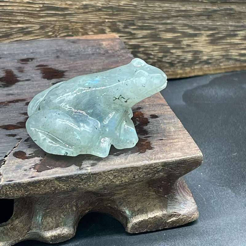Natural Labradorite Quartz Crystal Stone Frog Carved Healing Reiki Mini Figurine