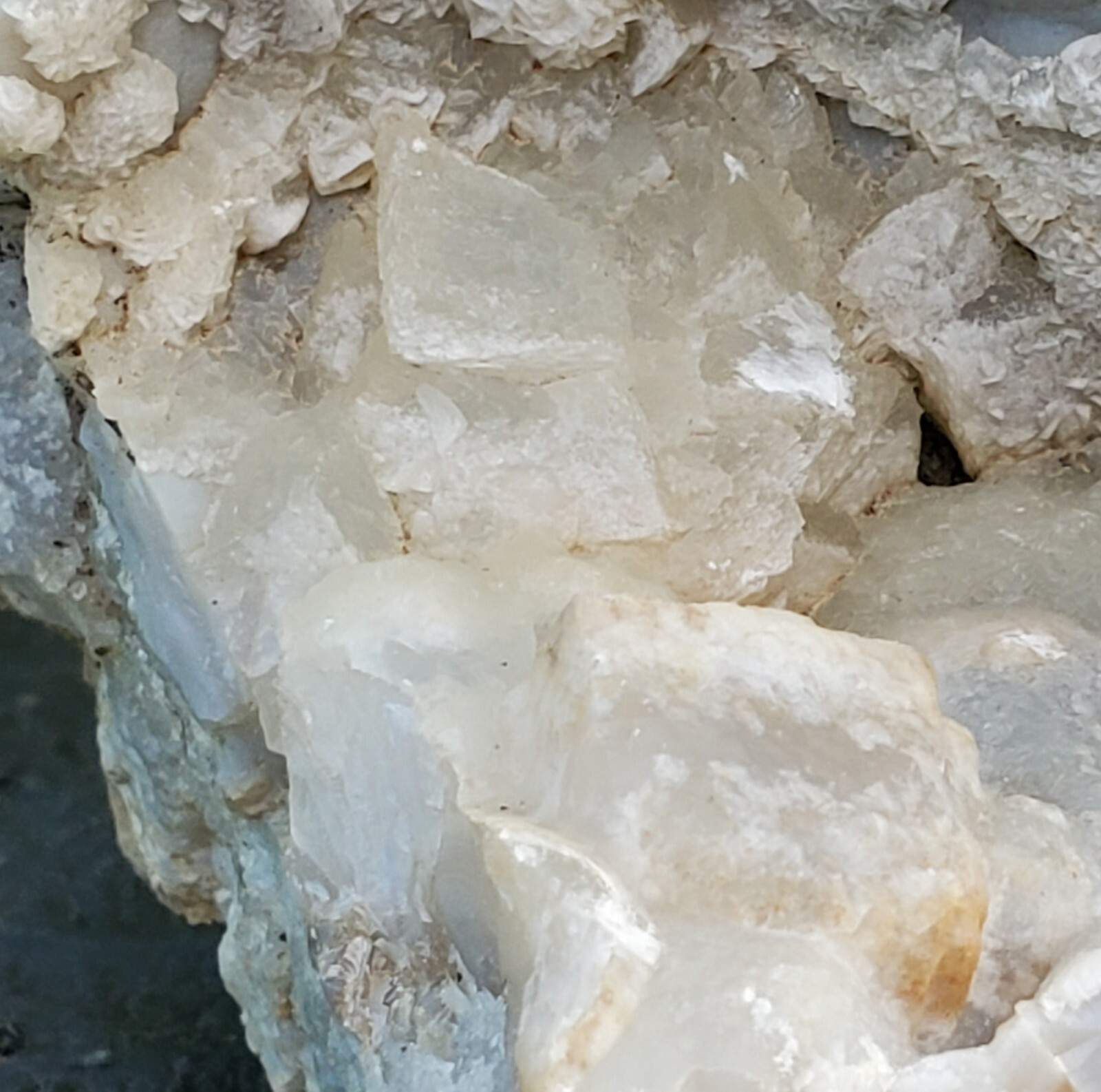 Blue-gray Botryoidal Chalcedony Geode With Calcite And Aragonite Crystals #659