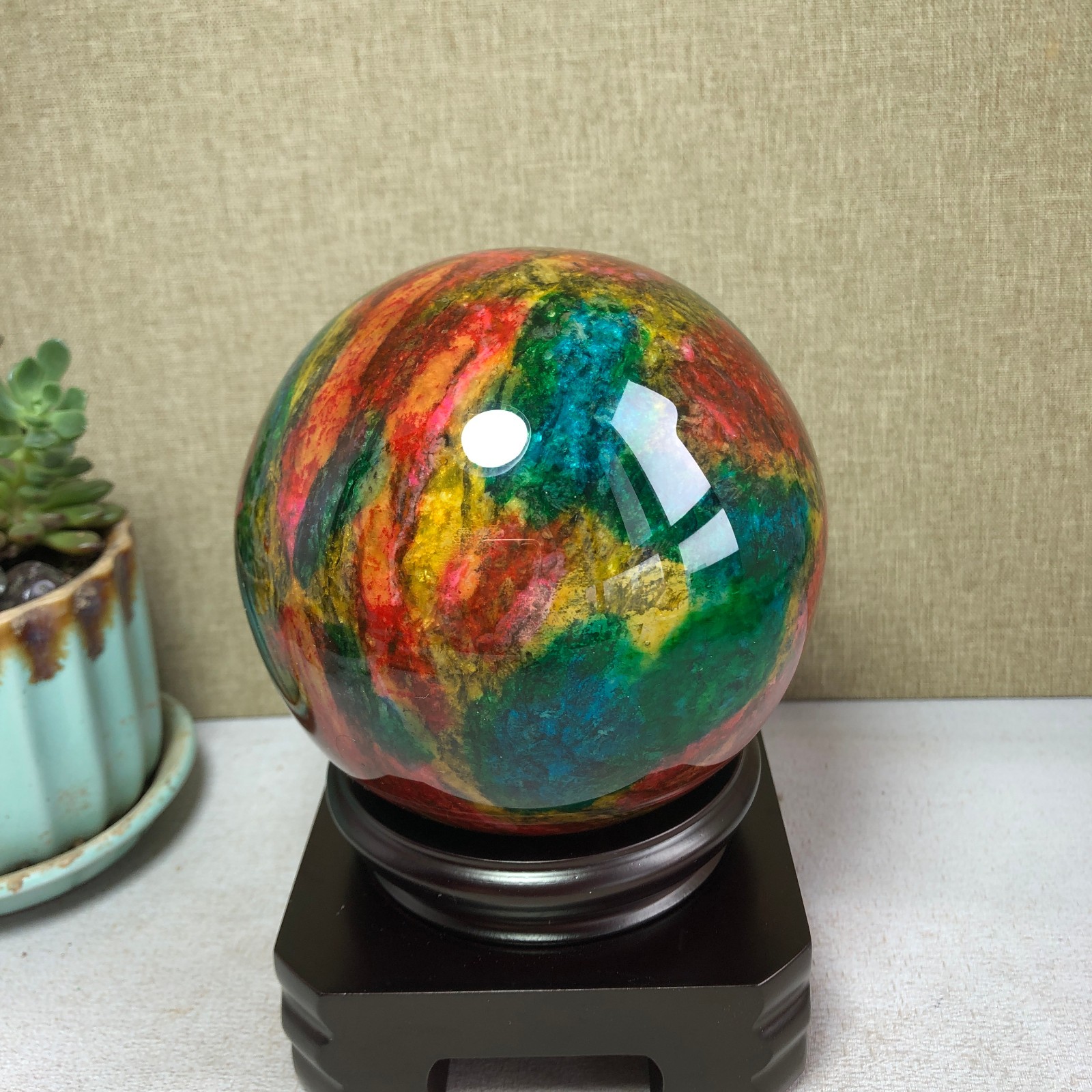 Natural “Seven Colors Jade” sphere flat bottom specimen Taiwan China 99mm A4580