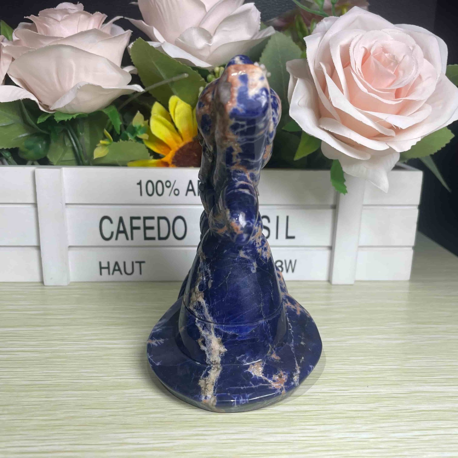 1.3LB 4.7” Natural Blue Sodalite Cat Cross Ornament Quartz Crystal