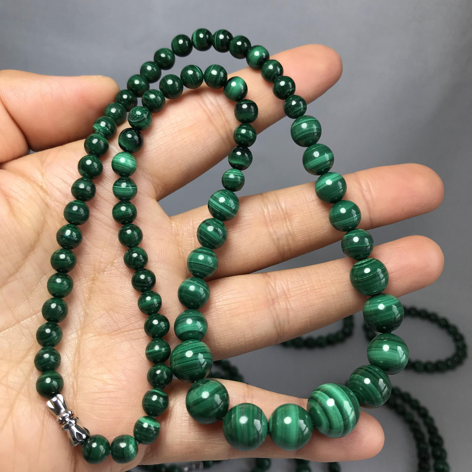 6mm-12mm Natural malachite gemstone Crystal chain beads necklace 54g-55g A5266