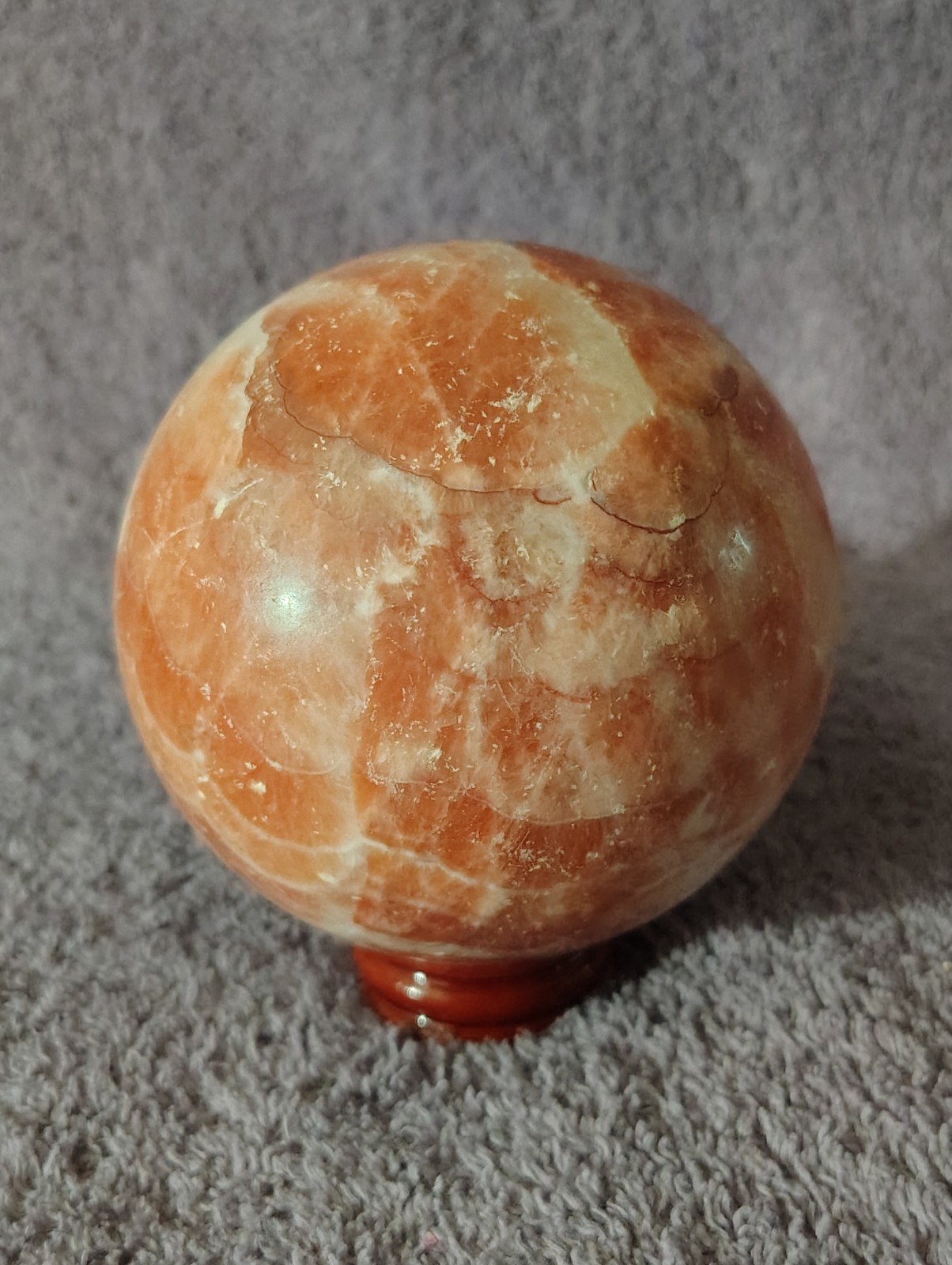 817g Large Natural Red Fire Quartz Sphere Crystal Healing Ball Reiki w/ Stand