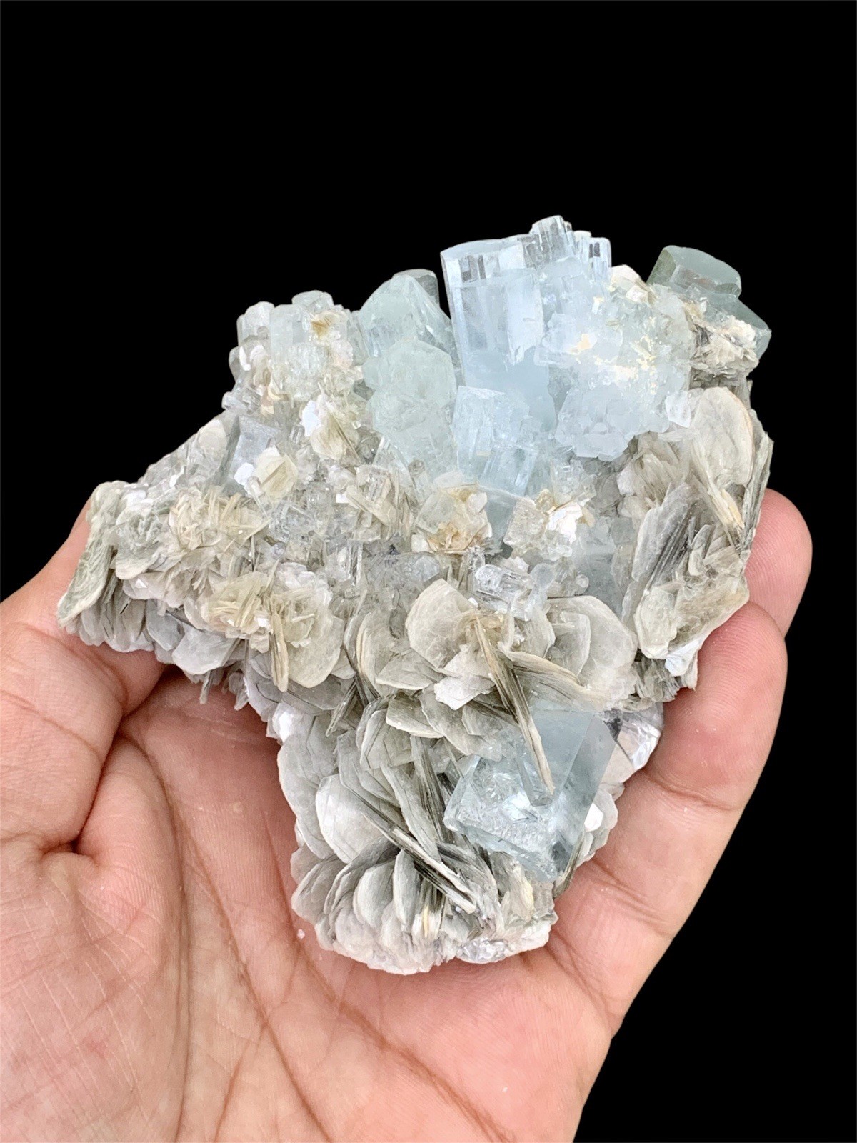 579 Grams Aquamarine Cluster With Mica Combine Specimen From Nagar Pakistan.